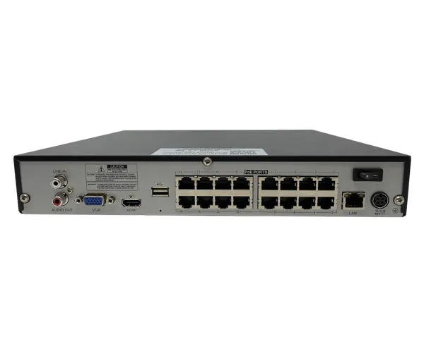 16 Channel NVR, 16 PoE, 4K, HDMI, VGA, Audio, Face Recognition