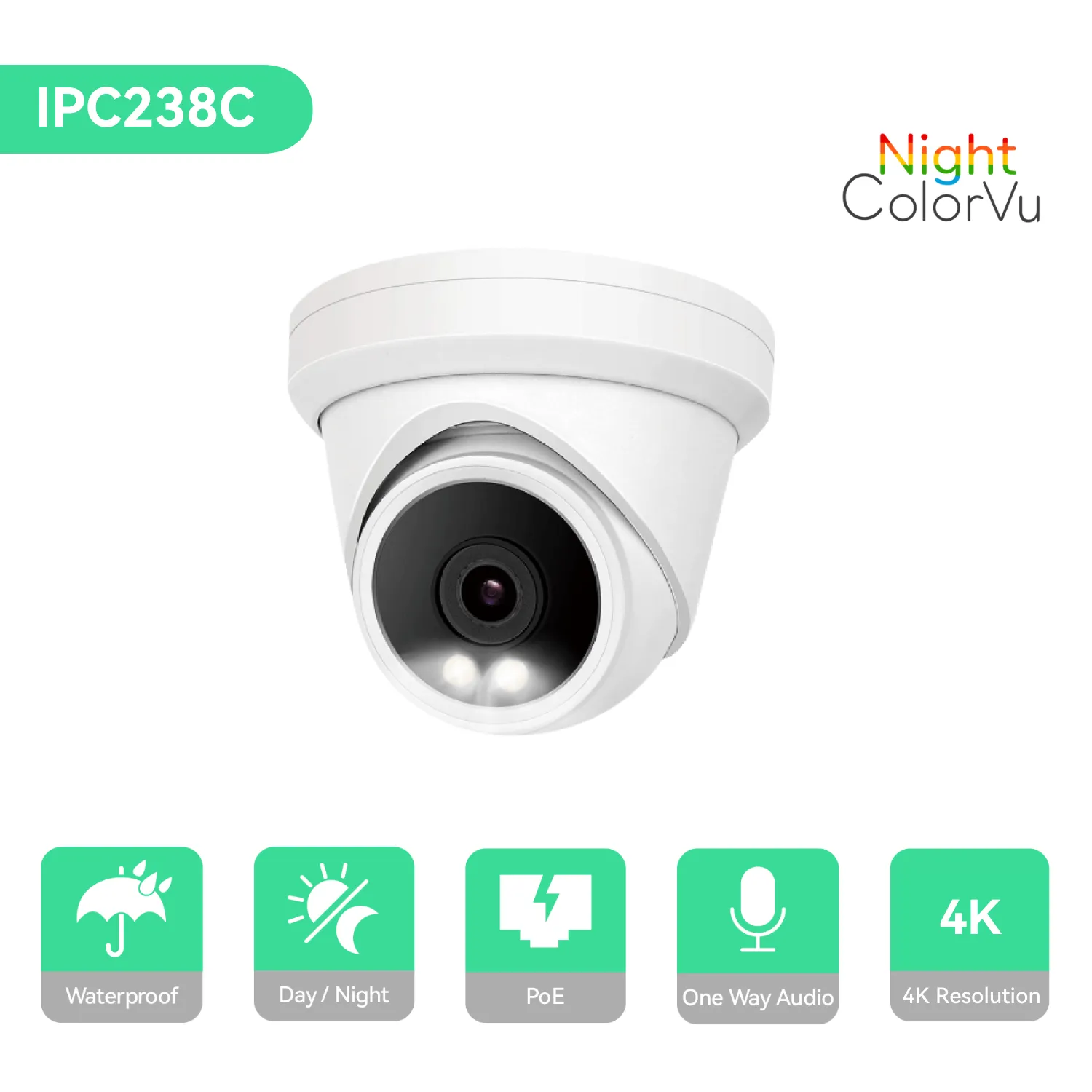 16CH PoE IP Camera System with 8*4K Night ColorVu Turret Cameras, 4TB HDD