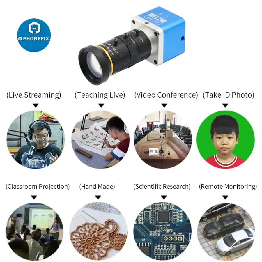 4K UHD Camera CCD Digital Detector 5.0-50mm F1.4 Lens  Industry Live Camera