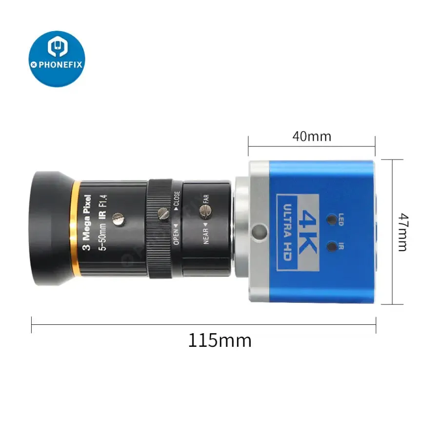 4K UHD Camera CCD Digital Detector 5.0-50mm F1.4 Lens  Industry Live Camera