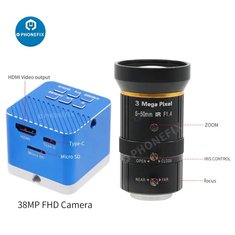 4K UHD Camera CCD Digital Detector 5.0-50mm F1.4 Lens  Industry Live Camera