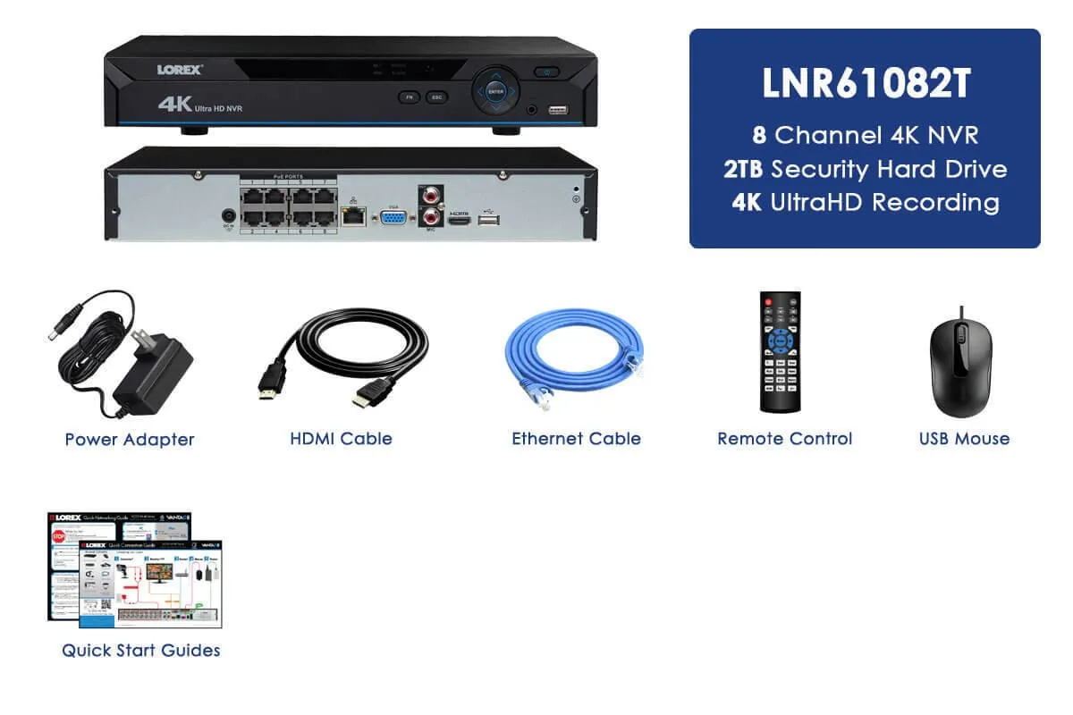 4K Ultra HD NVR with 8 Channels, 2 TB Hard Drive, and Deterrence Compatibility