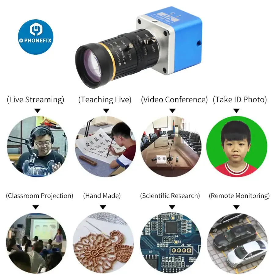 4K Ultra HD USB CMOS Camera 8.0-50mm Lens Industry Live Digital Camera