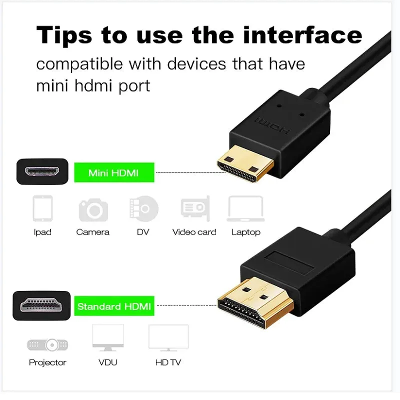 5M Mini HDMI to HDMI Cable V1.4 3D with Ethernet 4K HD 1080p Tablet Smart Phone