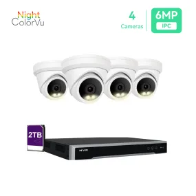 8CH 4K PoE IP Camera System with (4) 6MP Night Color Vision Cameras, 2TB HDD