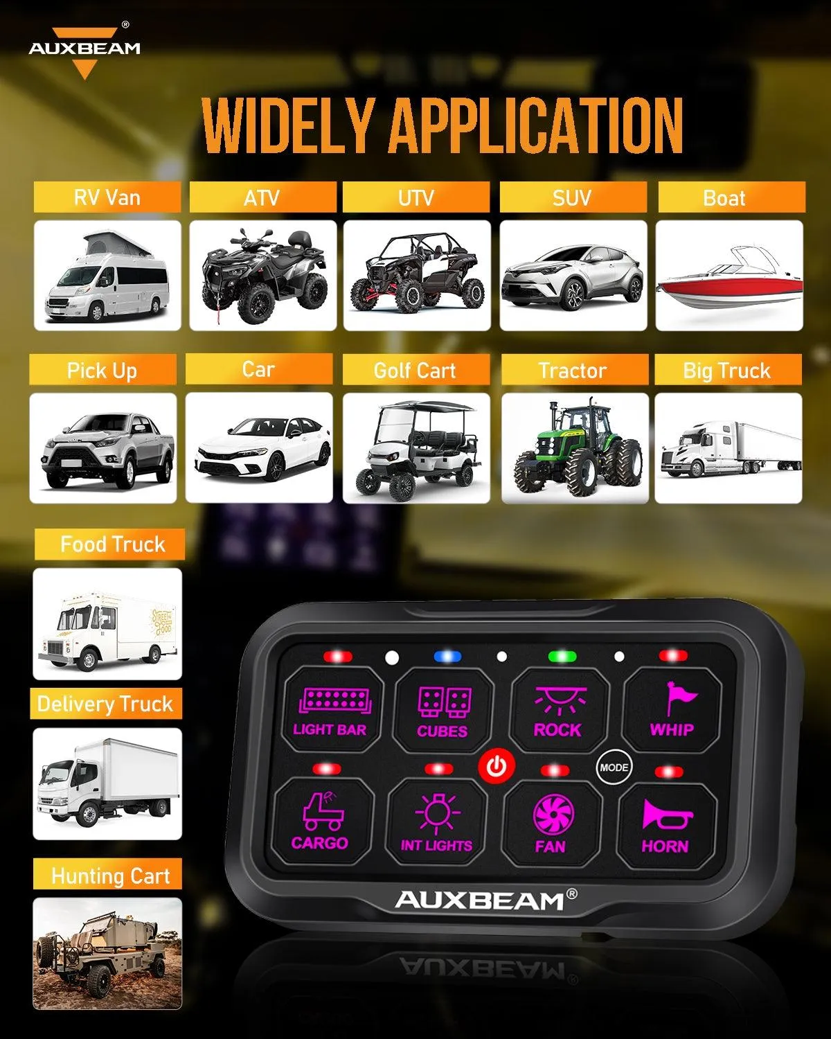 AR-800 Multifunction RGB Switch Panel with Bluetooth Controlled & 47 Inch Extension Cable(Optional) for JEEP