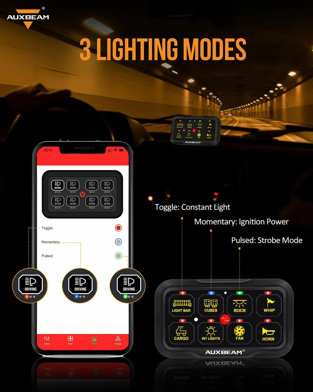 AR-820 RGB Switch Panel with APP, Toggle/ Momentary/ Pulsed Mode Supported (Two-Sided Outlet)