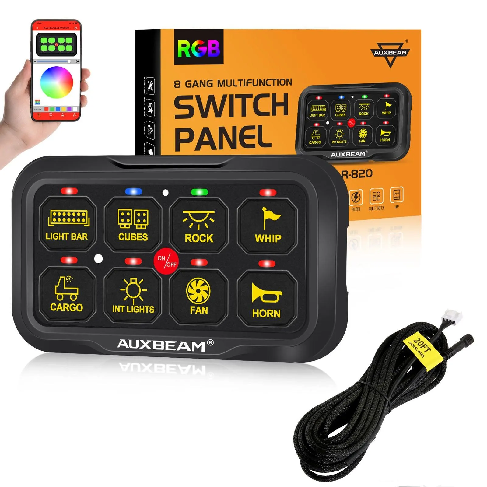 AR-820 RGB Switch Panel with APP, Toggle/ Momentary/ Pulsed Mode Supported (Two-Sided Outlet)