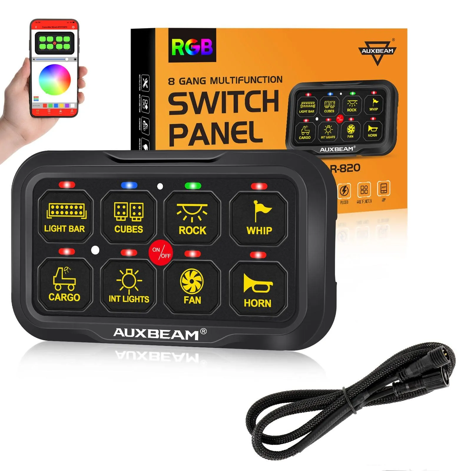 AR-820 RGB Switch Panel with APP, Toggle/ Momentary/ Pulsed Mode Supported (Two-Sided Outlet)