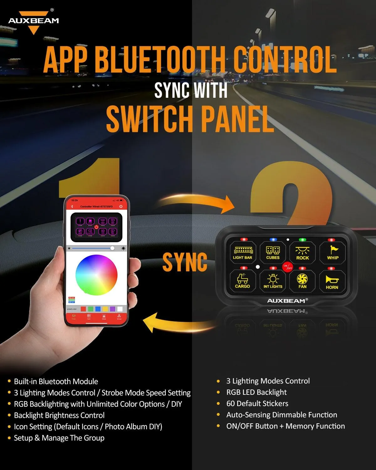 AR-820 RGB Switch Panel with APP, Toggle/ Momentary/ Pulsed Mode Supported (Two-Sided Outlet)