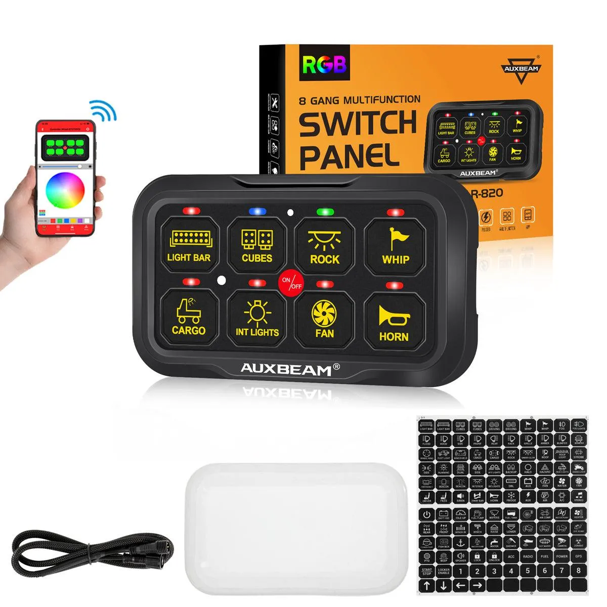 AR-820 RGB Switch Panel with APP, Toggle/ Momentary/ Pulsed Mode Supported (Two-Sided Outlet)