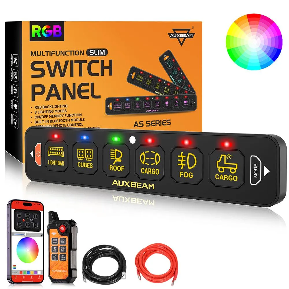 AS Series 4/6 Gang RGB Slim Switch Panel with APP&Remote Control, Toggle/ Momentary/ Pulsed Mode Supported(One-Sided Outlet)