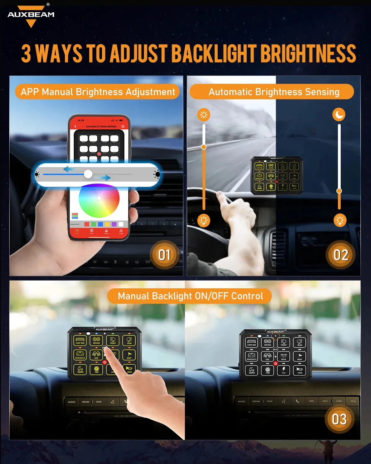 Auxbeam AC-1200 RGB Switch Panel (One-Sided Outlet)