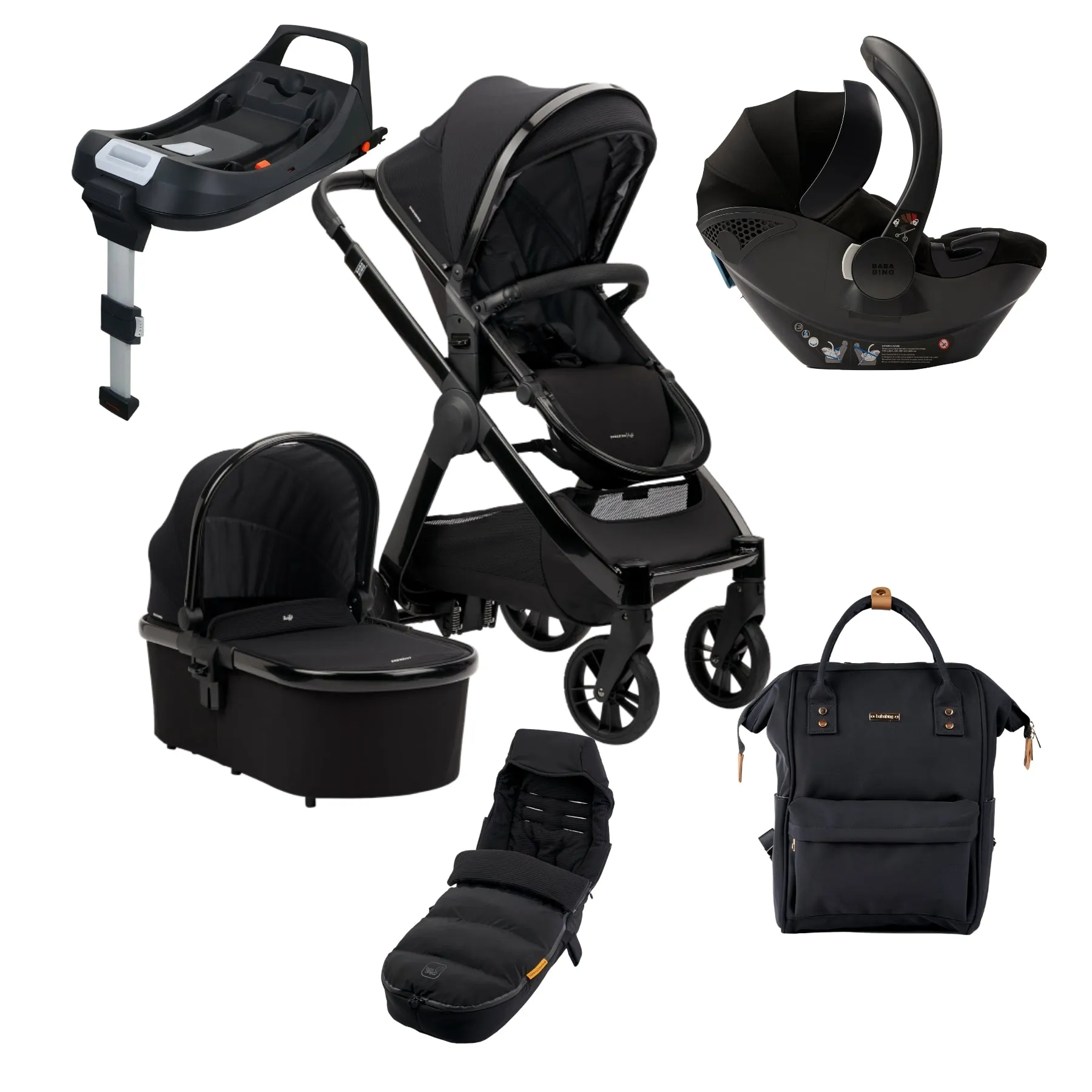 Bababing Raffi Premium Travel system with Isofix Base - Gloss Black