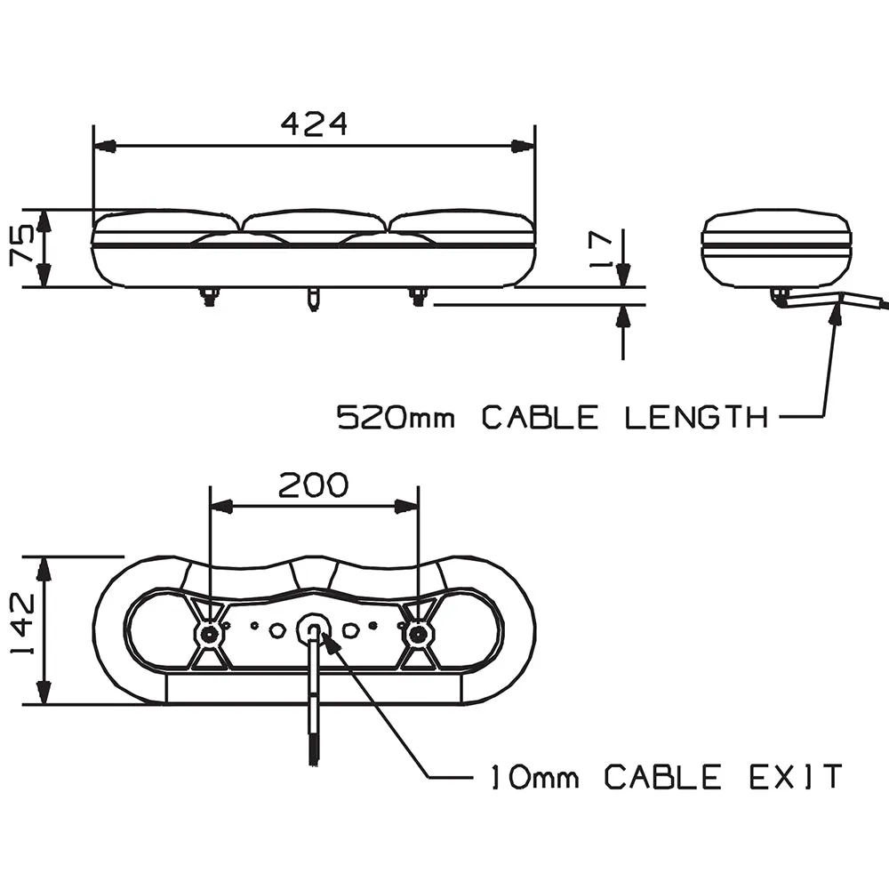 Britax LED Trailer Lamp Kit / 3 x Burger Lights & Housing