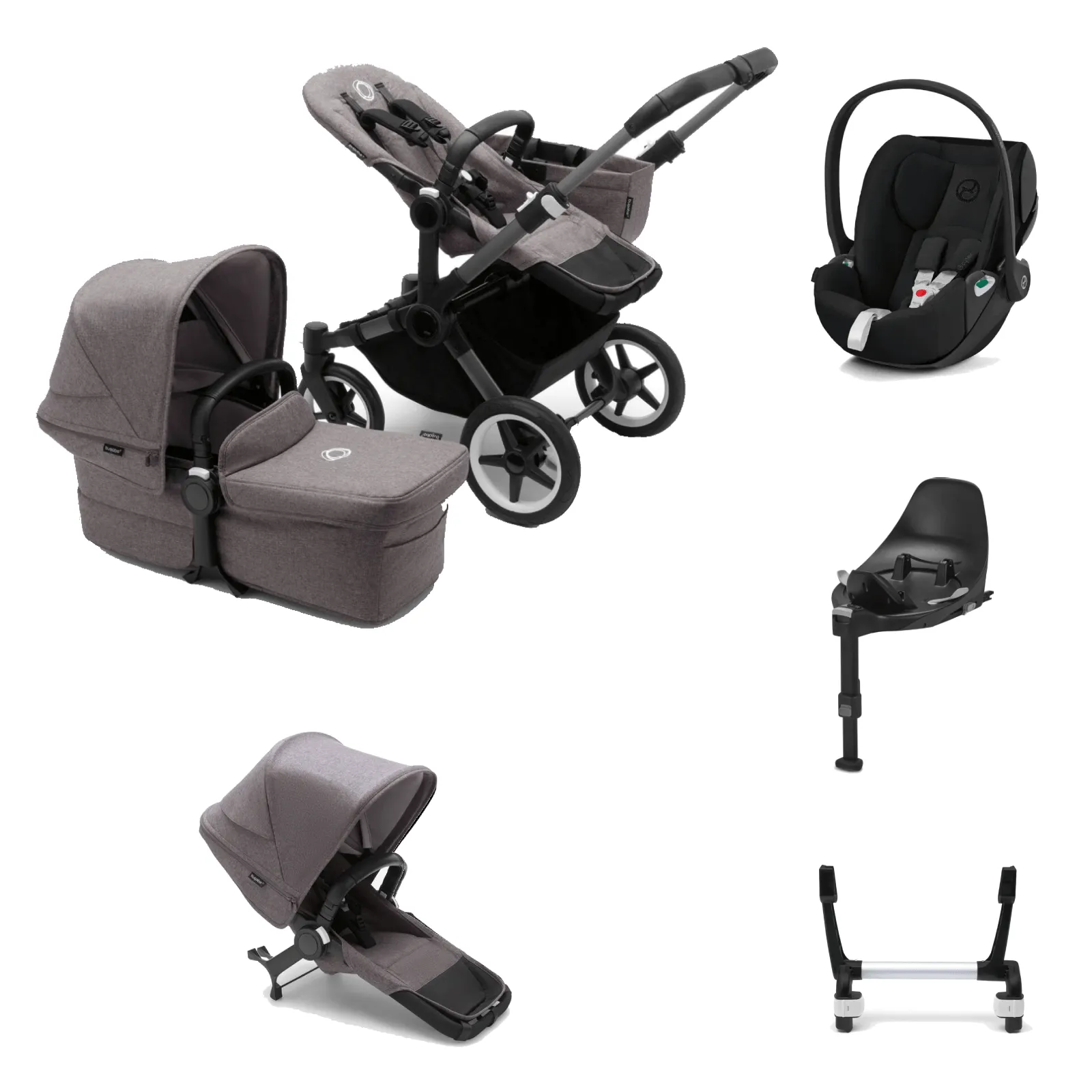 Bugaboo Donkey 5 Duo with Cloud T and Base T - Graphite/Grey Melange