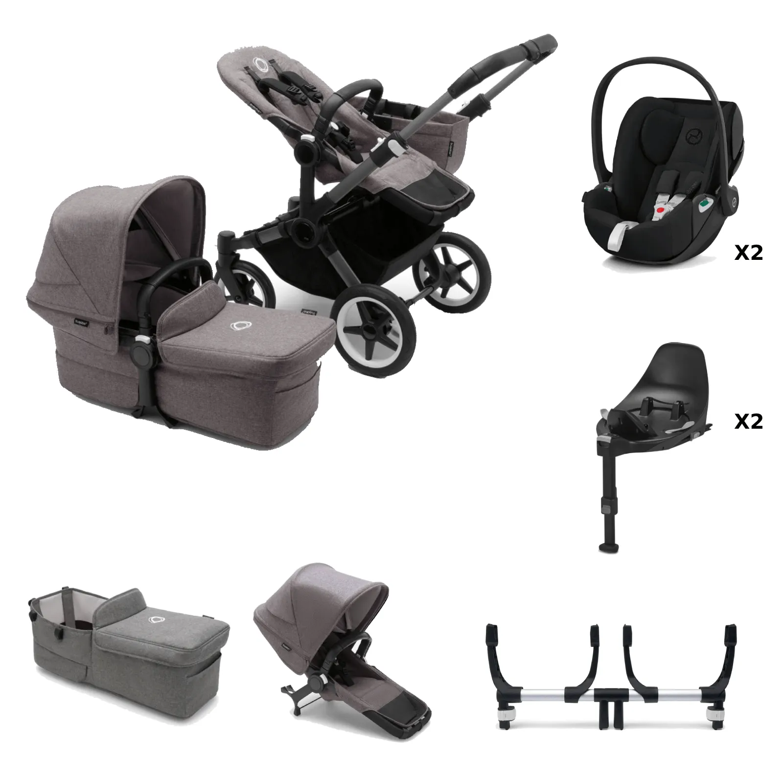 Bugaboo Donkey 5 Twin with Cloud T and Base T - Graphite/Grey Melange