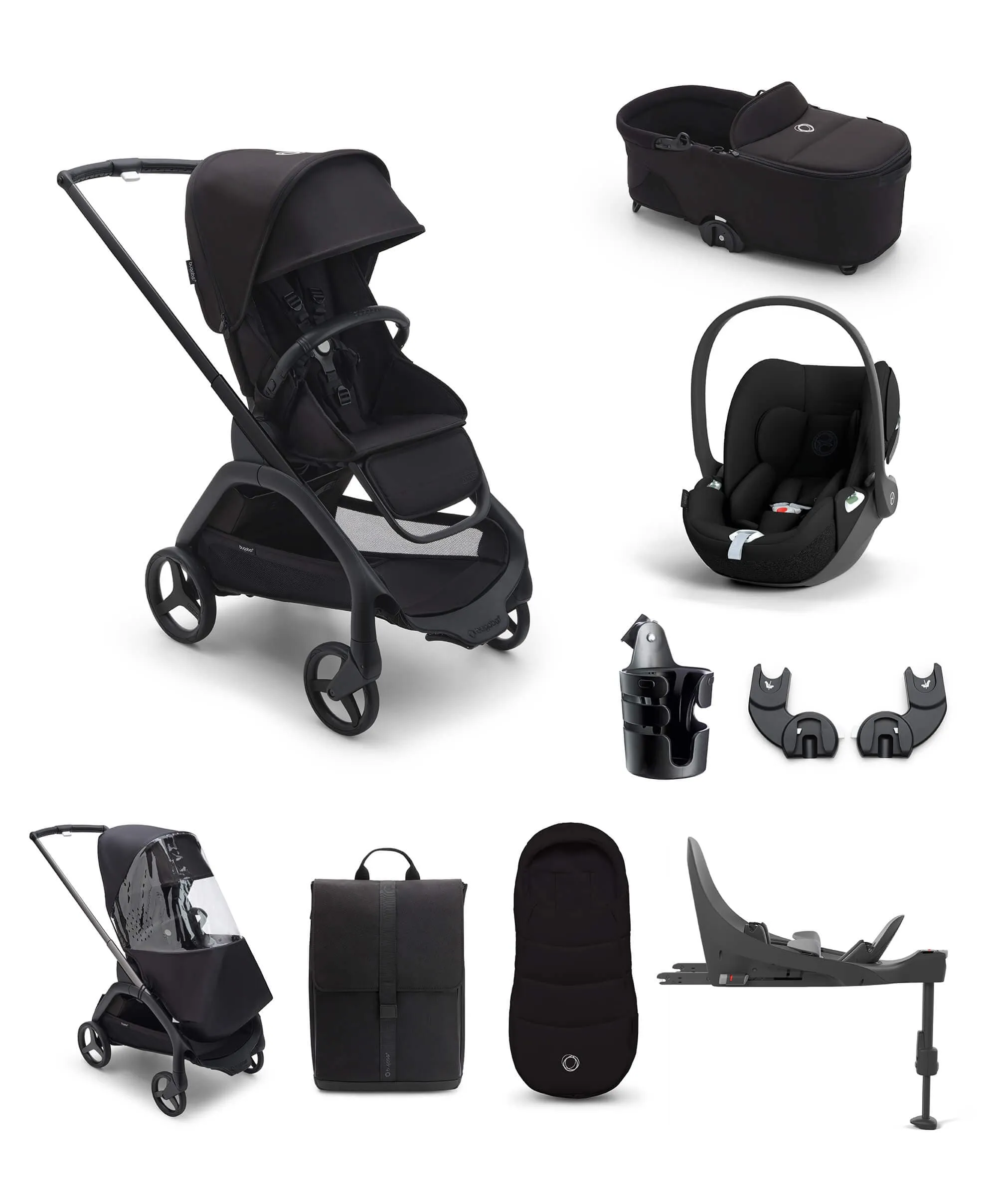 Bugaboo Dragonfly Ultimate 9 Piece Bundle with Cloud T Car Seat and Base - Midnight Black