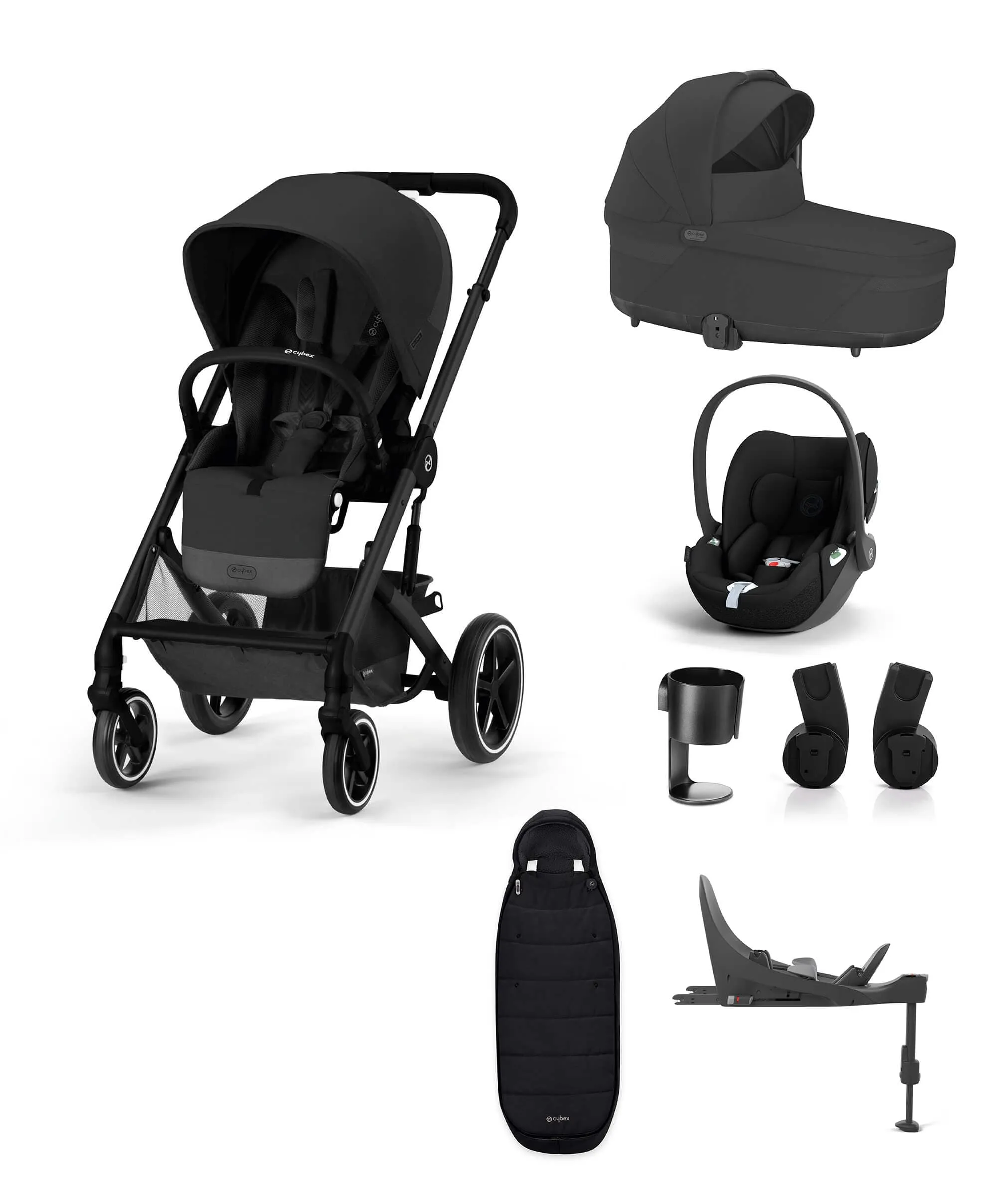 Cybex Balios S Lux 7 Piece Bundle with Cloud T Car Seat and Base in Moon Black