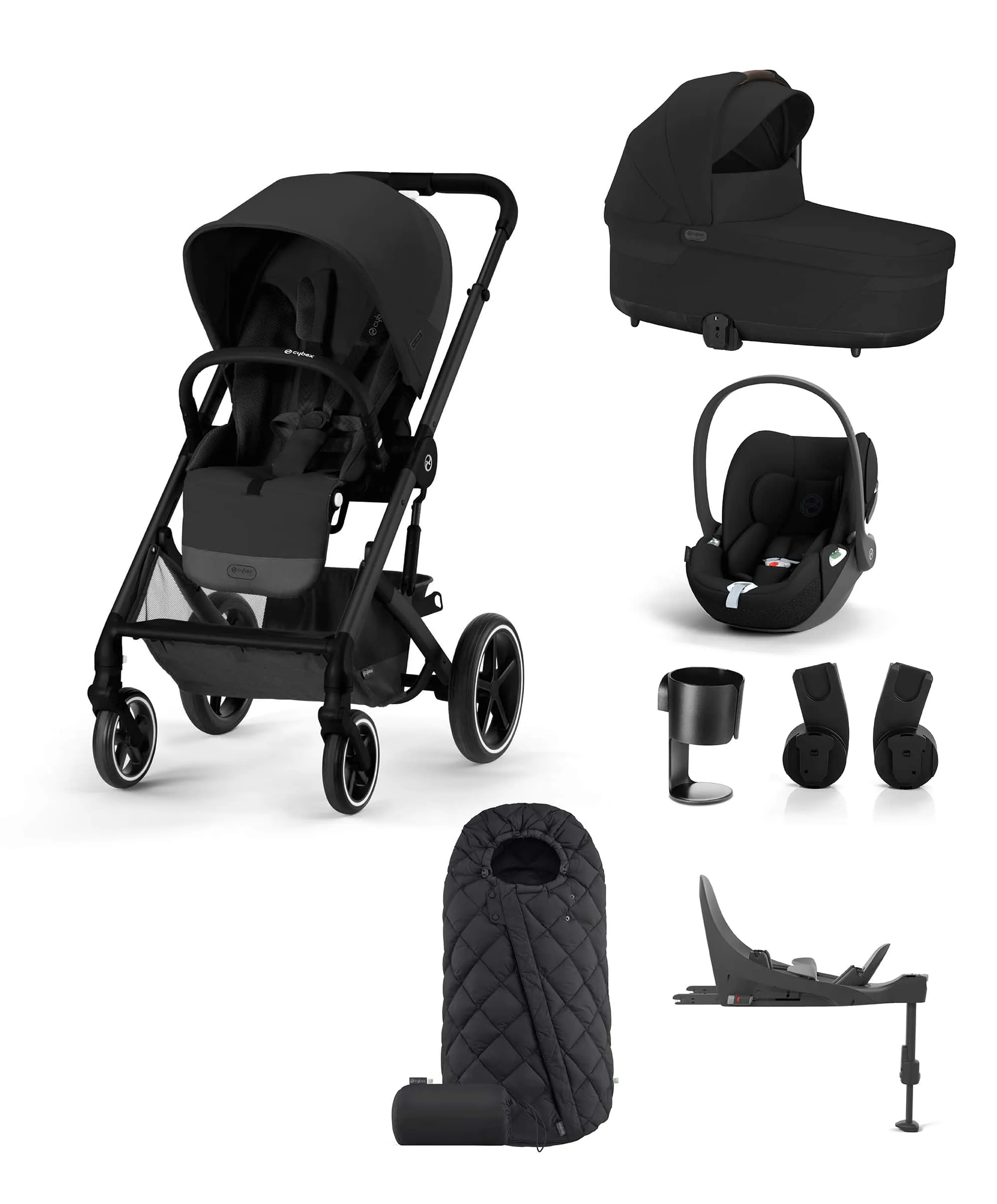 Cybex Balios S Pushchair Bundle - Moon Black with Cybex Cloud T i-Size Car Seat (7 piece)