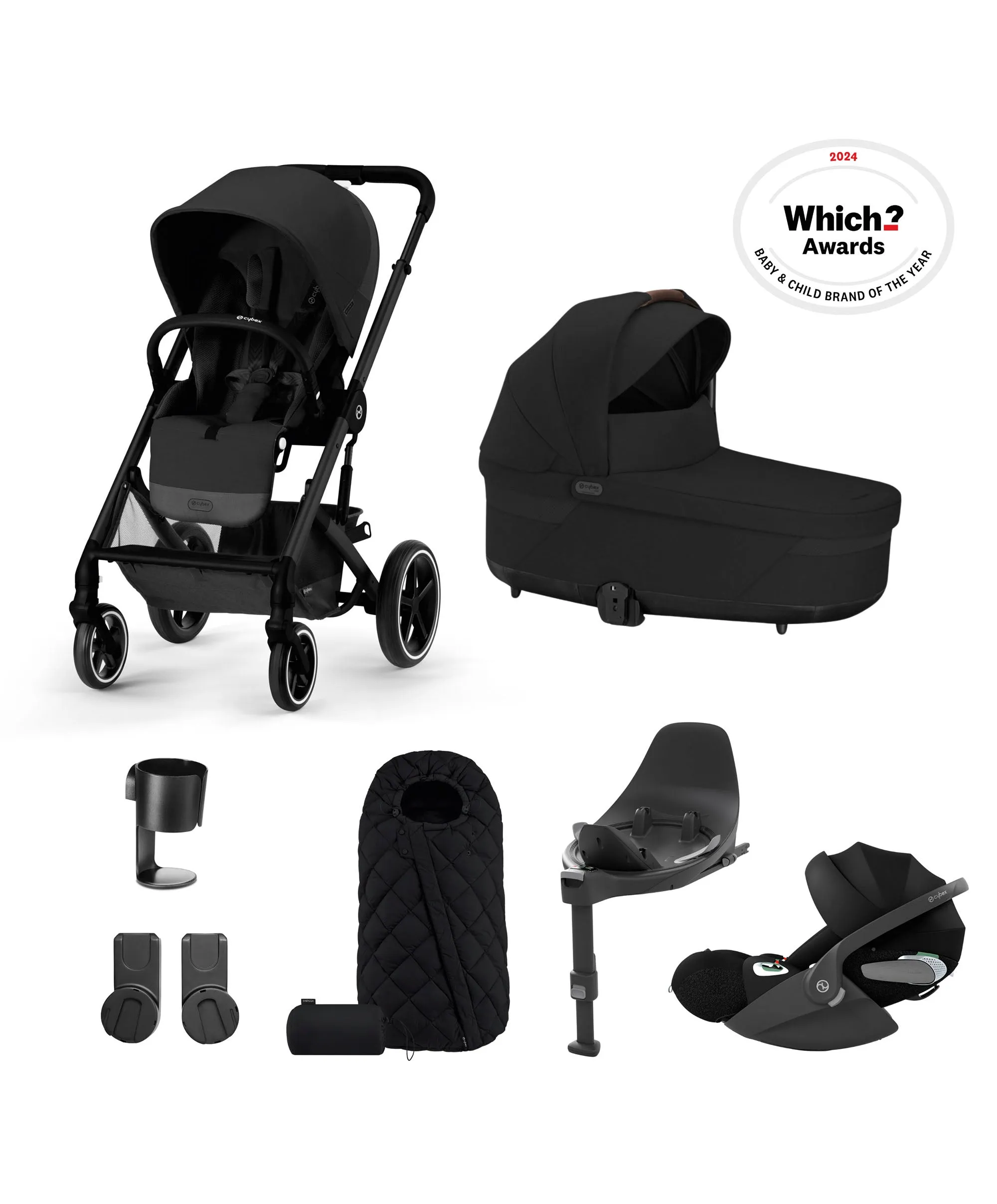 Cybex Balios S Pushchair Bundle - Moon Black with Cybex Cloud T i-Size Car Seat (7 piece)