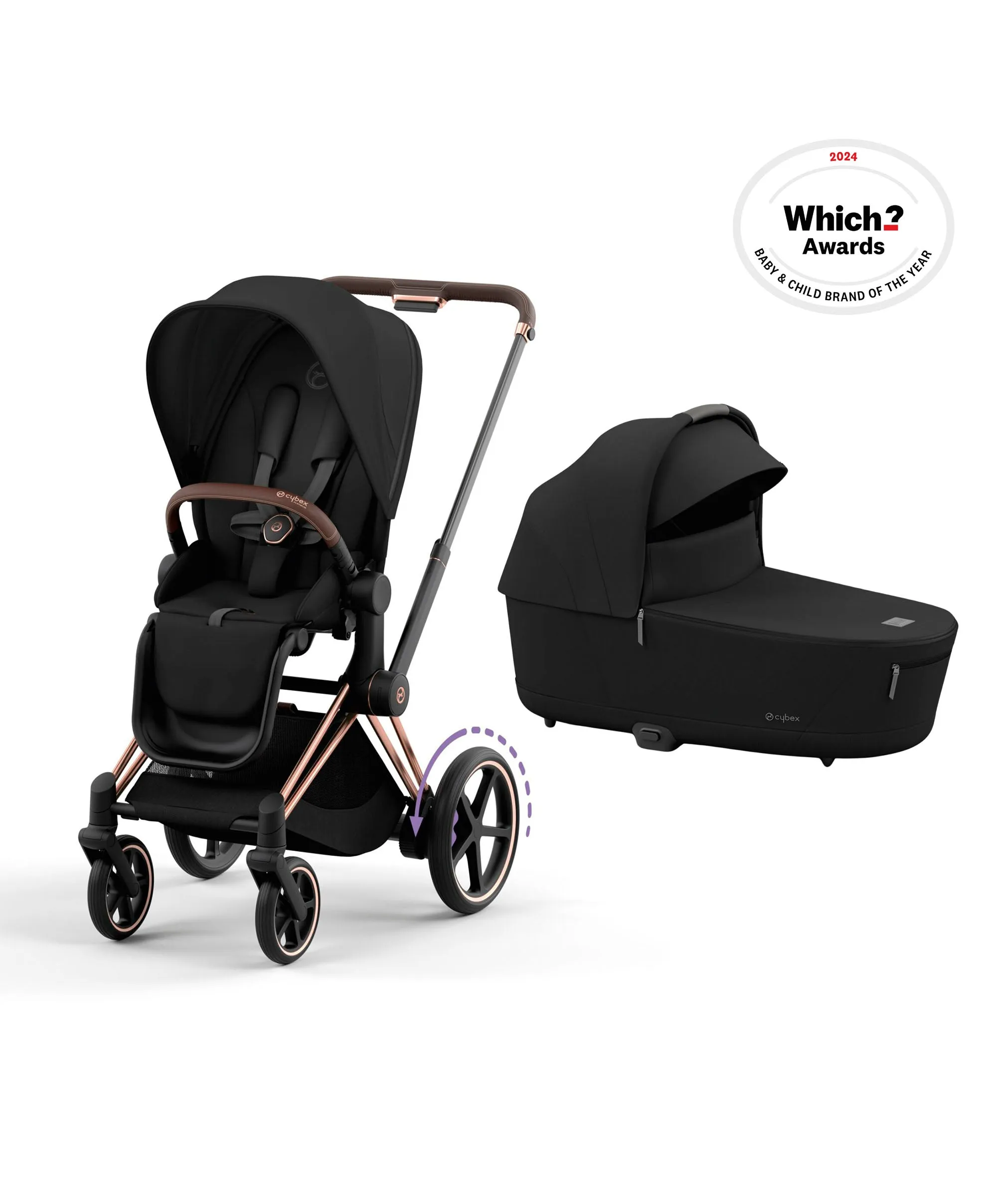 Cybex ePriam 3 Piece Complete Pushchair Bundle - Rose Gold / Sepia Black