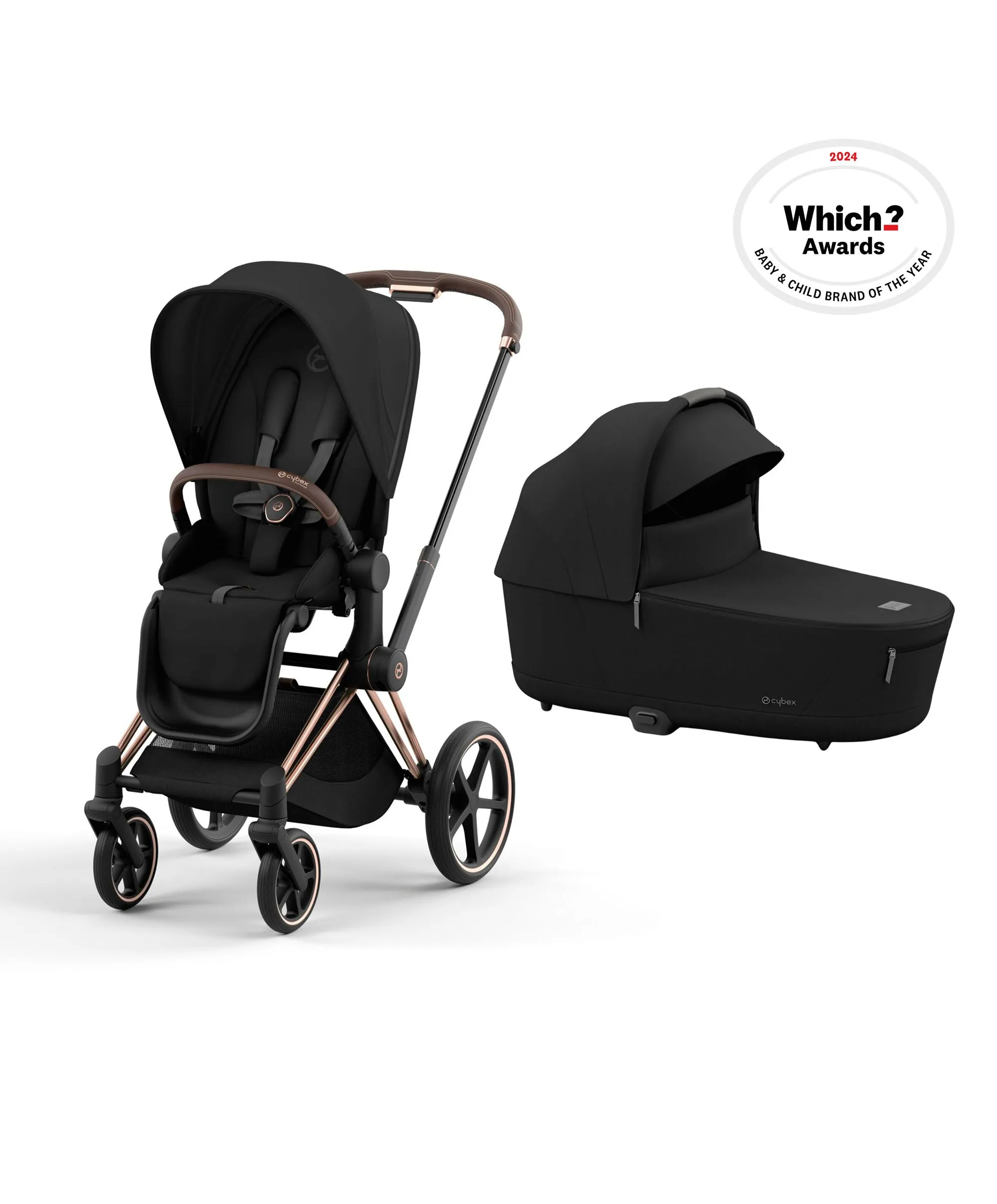 Cybex Priam 3 Piece Complete Pushchair Bundle - Rose Gold / Sepia Black