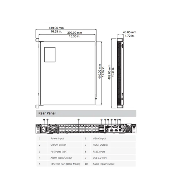 Dahua / 24 Channels / 4K / PoE NVR / 12MP / 2 SATA / 10TB HDD / N52A4P10