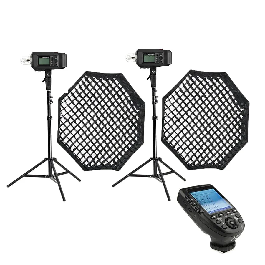 Godox 1200W (2X AD600BM) PORTABLE Studio Flash Lighting Kit - Bundle