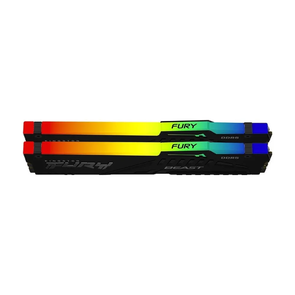 Kingston Fury Beast RGB RAM, 64 GB DDR5 (2x32 GB), 5200 MHz, CL40, KF552C40BBAK2-64, black