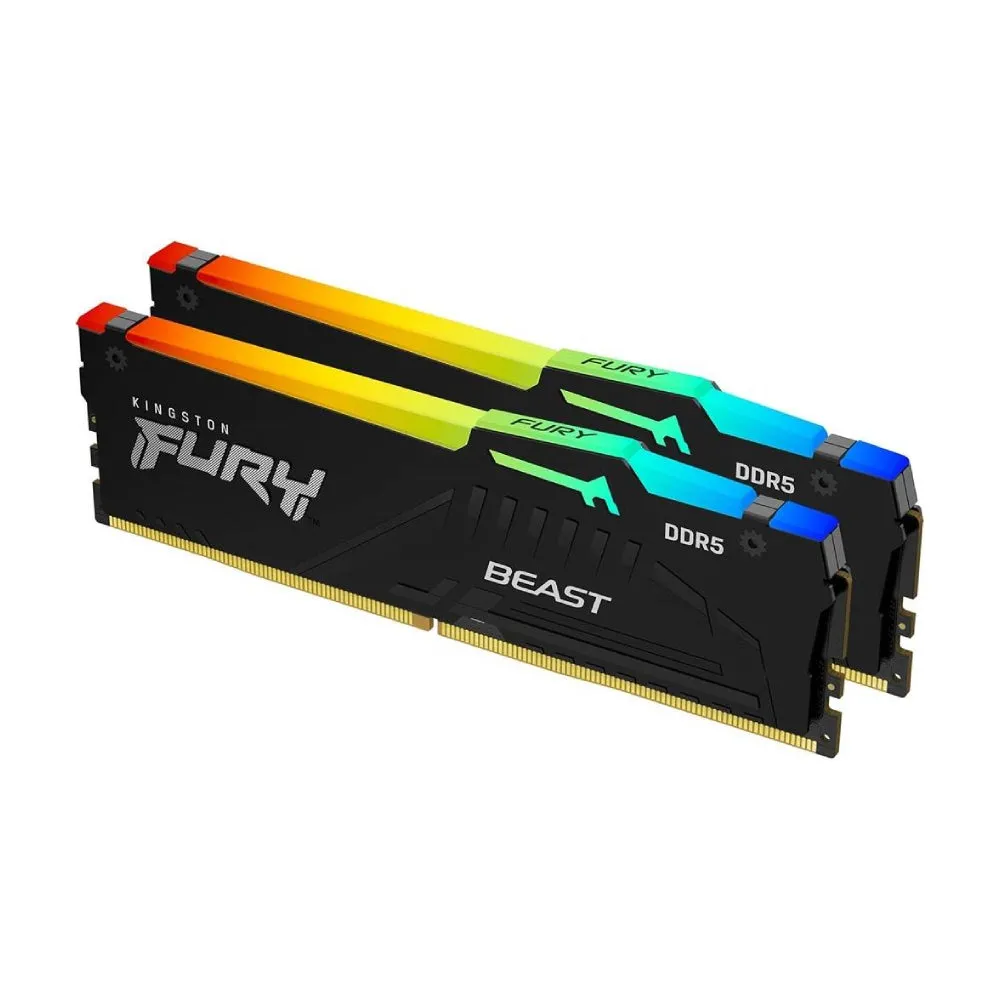 Kingston Fury Beast RGB RAM, 64 GB DDR5 (2x32 GB), 5200 MHz, CL40, KF552C40BBAK2-64, black