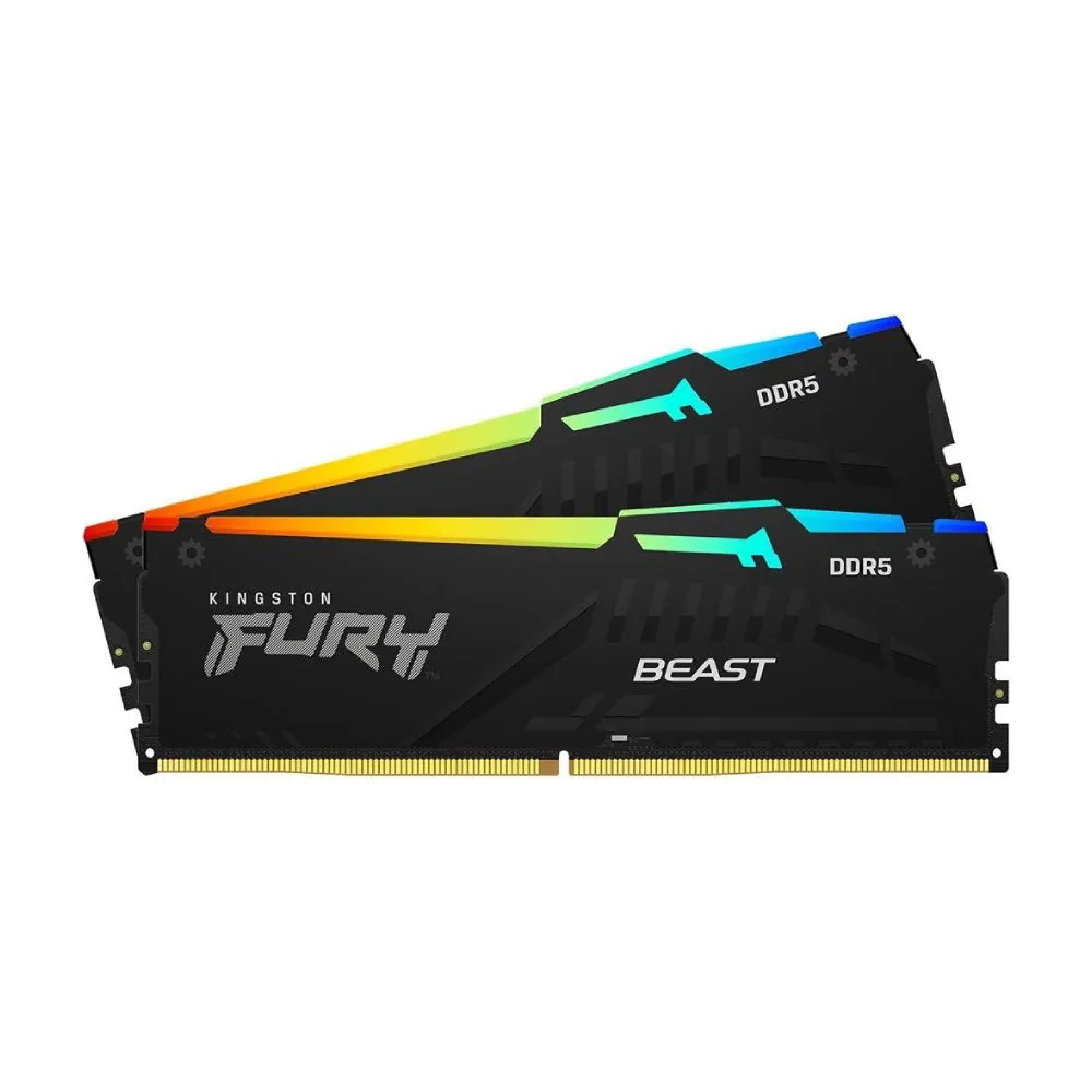 Kingston Fury Beast RGB RAM, 64 GB DDR5 (2x32 GB), 5200 MHz, CL40, KF552C40BBAK2-64, black