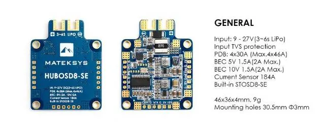 Matek Systems Systems HUBOSD8-SE 9-27V PDB W/ STOSD8-SE 5V&10V Dual BEC