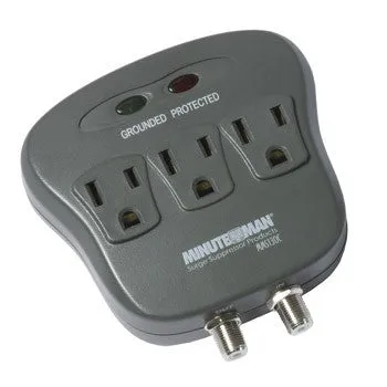 Minuteman MMS130C SURGE PROTECTOR	 3-Outlet w/ coax protection