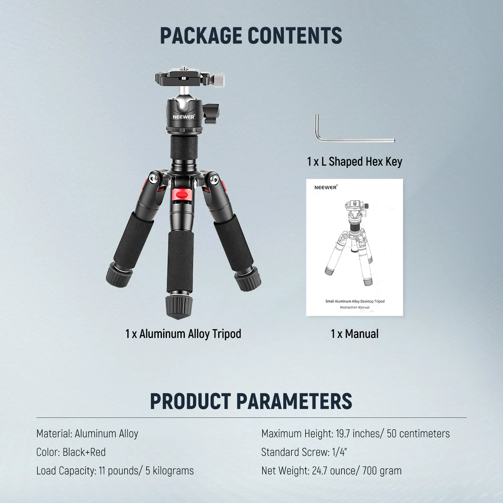 NEEWER M521 20" Aluminum Alloy Mini Tripod