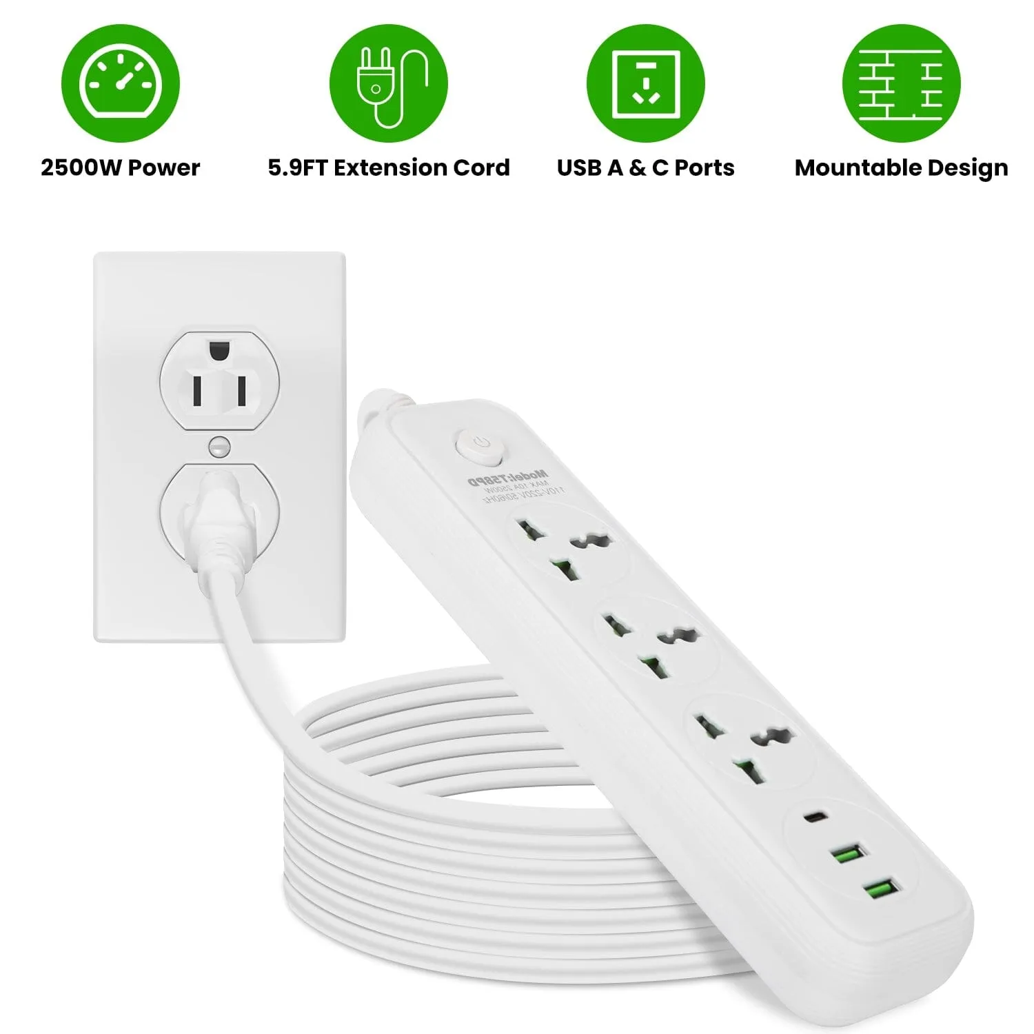 Power Strip with 5.9ft Extension