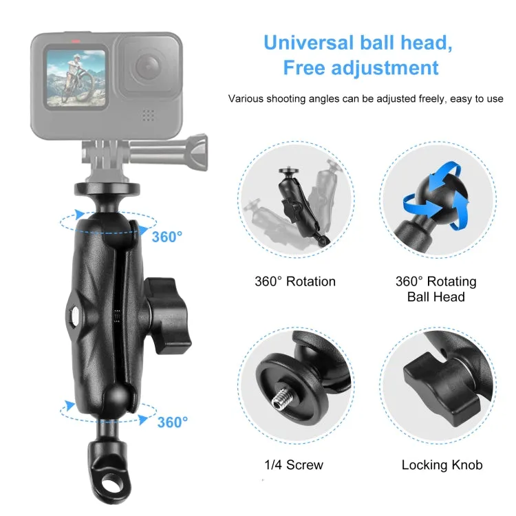 PULUZ Motorcycle Holder Mirror Base Hole Fixed Mount for GoPro and Other Action Cameras(Black)