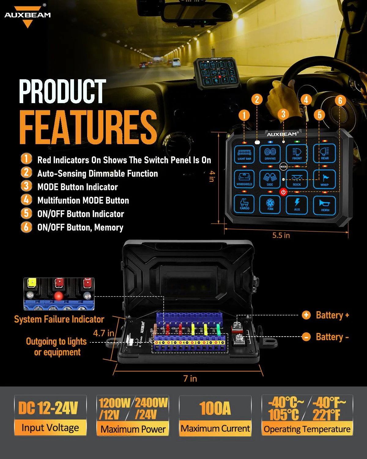 RB120 RGB Switch Panel, Toggle/ Momentary/ Pulsed Mode Supported (Two-Sided Outlet)