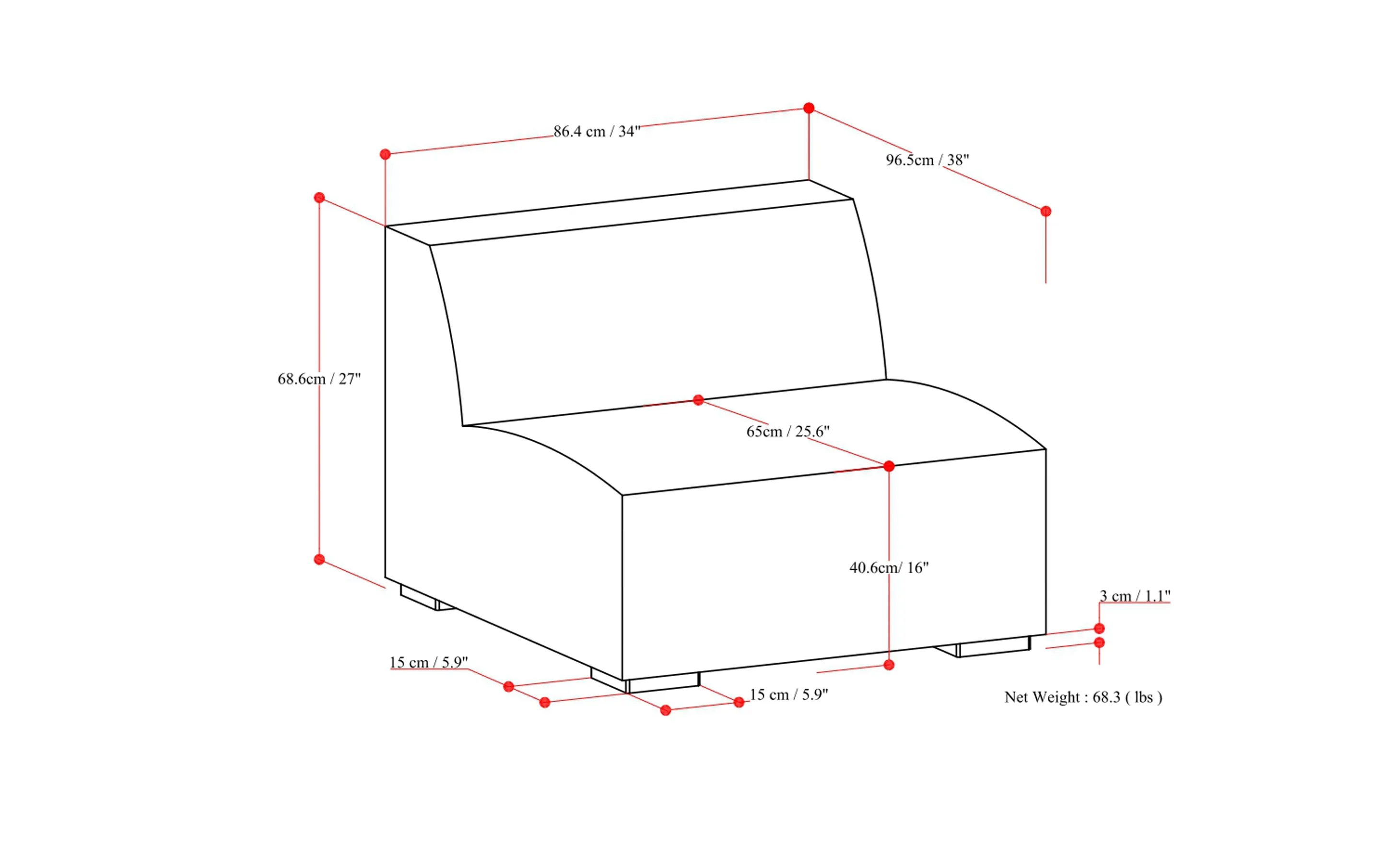 Rex Center Module in Performance Fabric