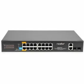 Rocstor SolidConnect SC20 20-Port Switch, 16-Port PoE  Gigabit Unmanaged Ethernet Port, 2x Gigabit RJ45 & 2? SFP Uplink - 802.3af/at