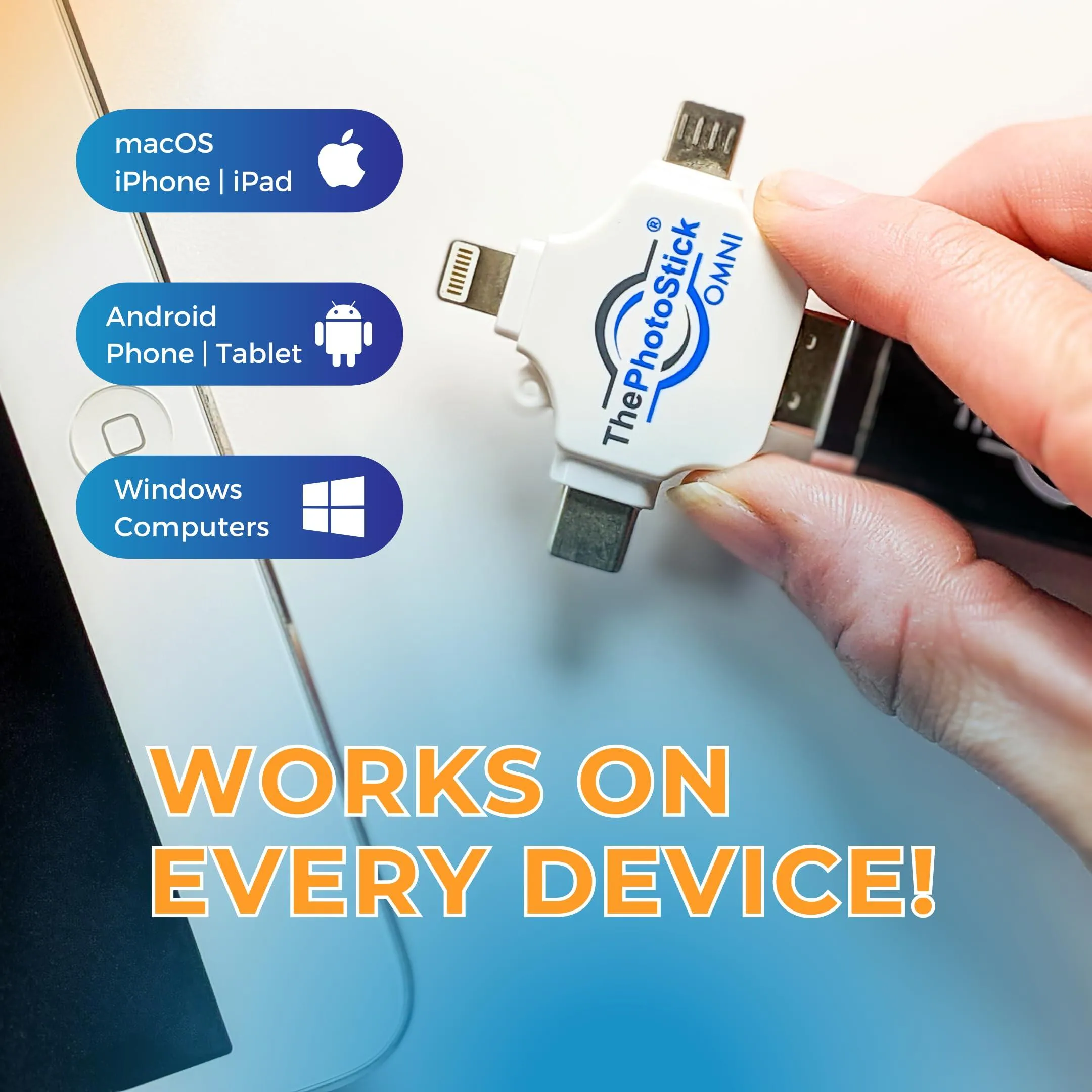 The Photo Stick Omni 128GB - Effortless Photo and Video Backup for Apple, Android and Windows Devices