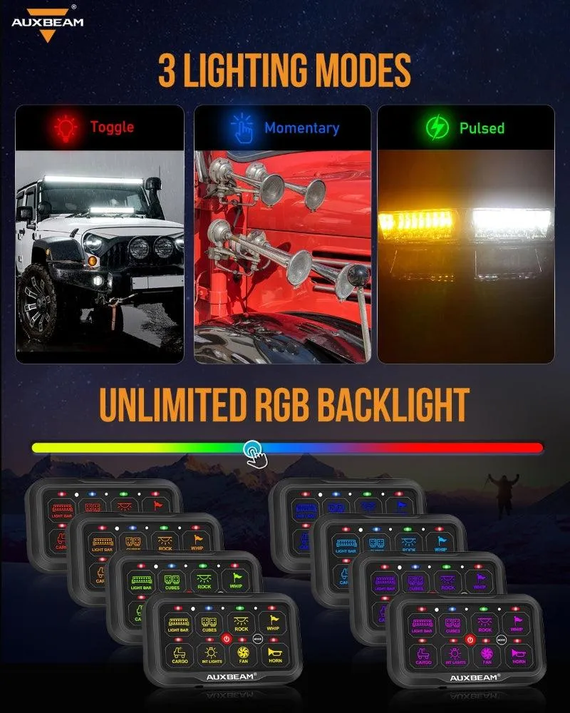 Upgraded AR-800 RGB Switch Panel with APP, Toggle/ Momentary/ Pulsed Mode Supported(One-Sided Outlet)