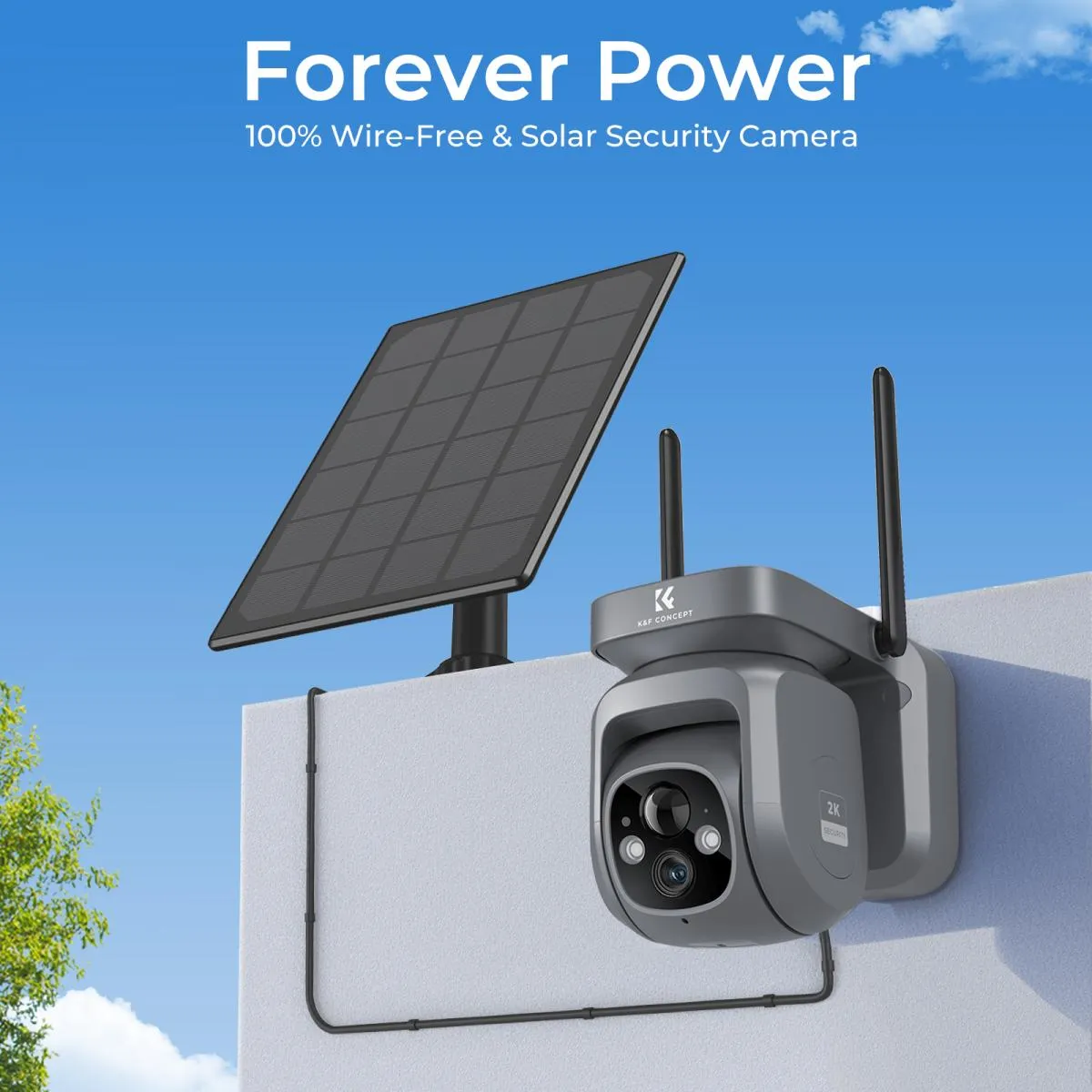 WIFI solar security camera System solar camera PIR human sensor   2-Way Audio Built-in Battery 9600mAh AI Human Detection 2K Infrared Night Vision 8m/26ft black