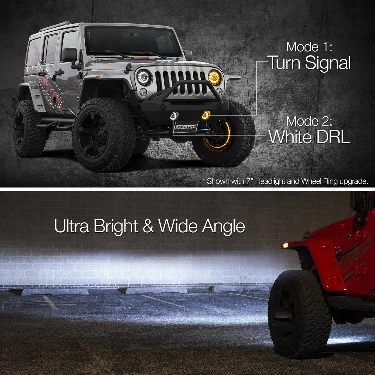 XKGlow 4" Black RGB LED Fog Light w/ XKchrome Bluetooth App Controlled Kit - Jeep Wrangler JK or JL