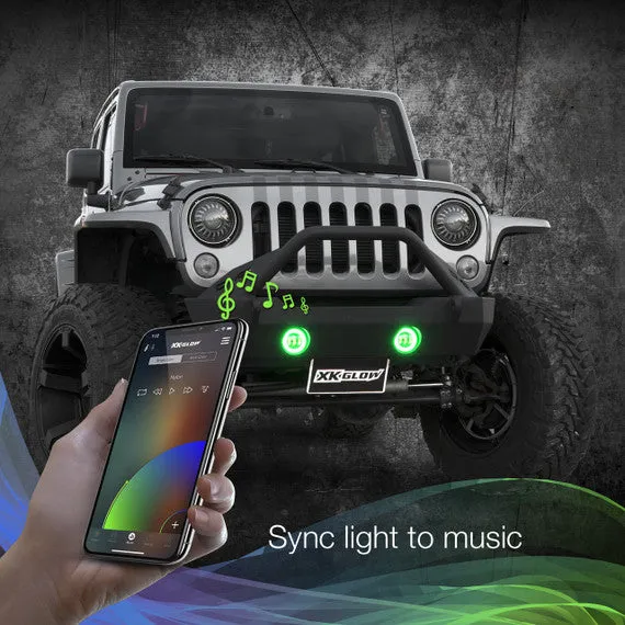 XKGlow 4" Black RGB LED Fog Light w/ XKchrome Bluetooth App Controlled Kit - Jeep Wrangler JK or JL