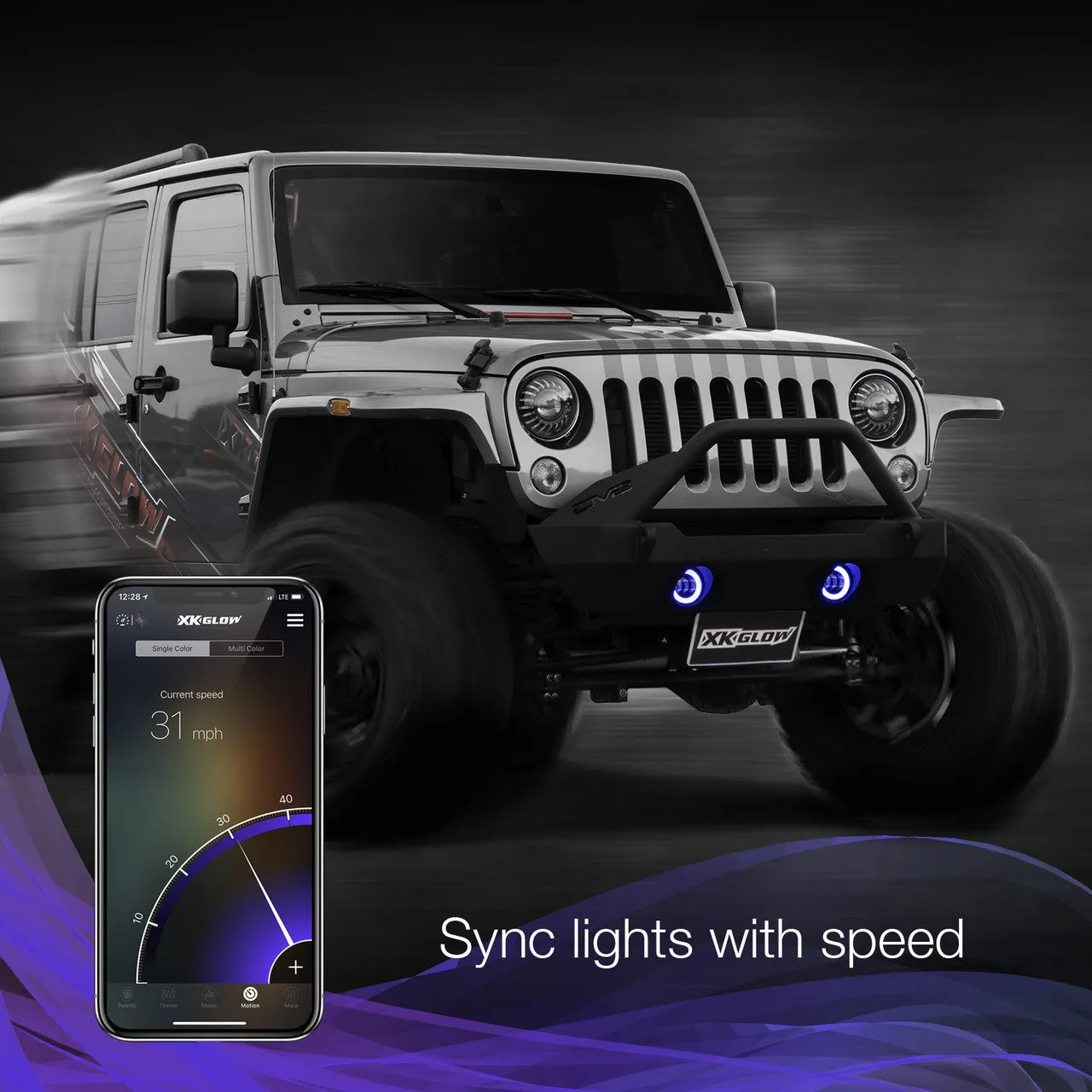 XKGlow 4" Black RGB LED Fog Light w/ XKchrome Bluetooth App Controlled Kit - Jeep Wrangler JK or JL